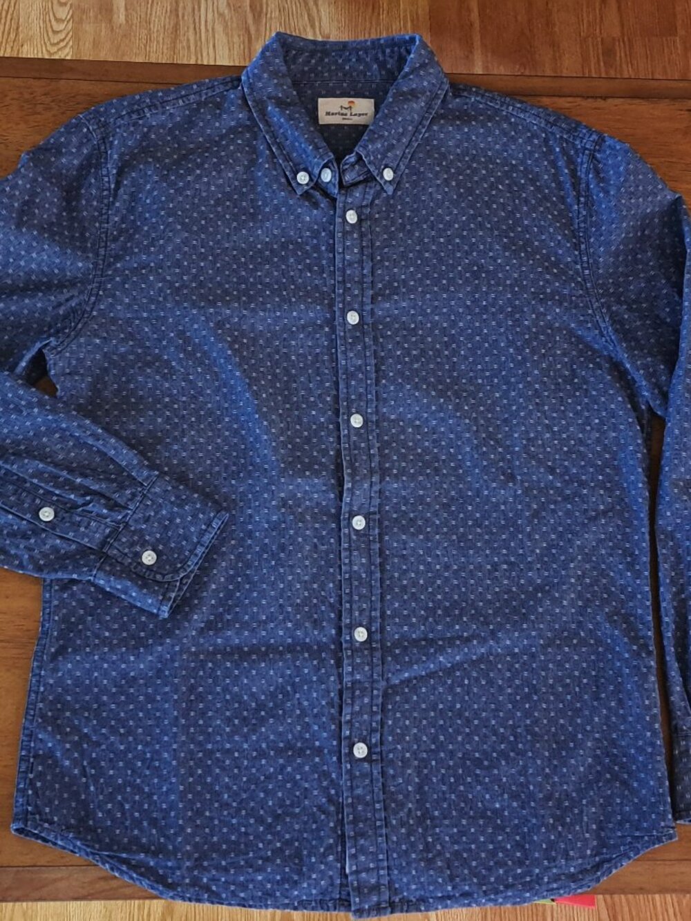 Men’s Marine Layer Small Button Down Denim Blue Long Sleeve Shirt Costal casual